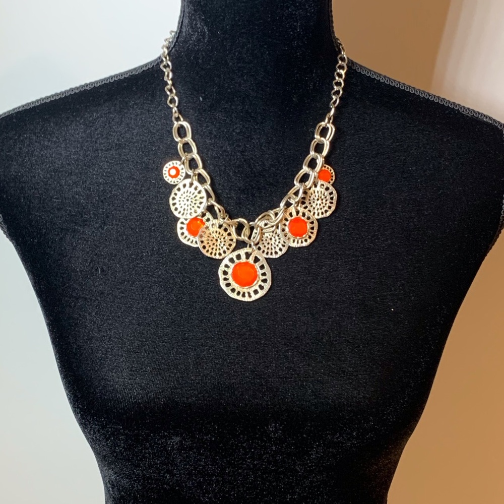 Vintage Orange and Gold Necklace Round Medallions Boho Y2K Chunky Streetwear